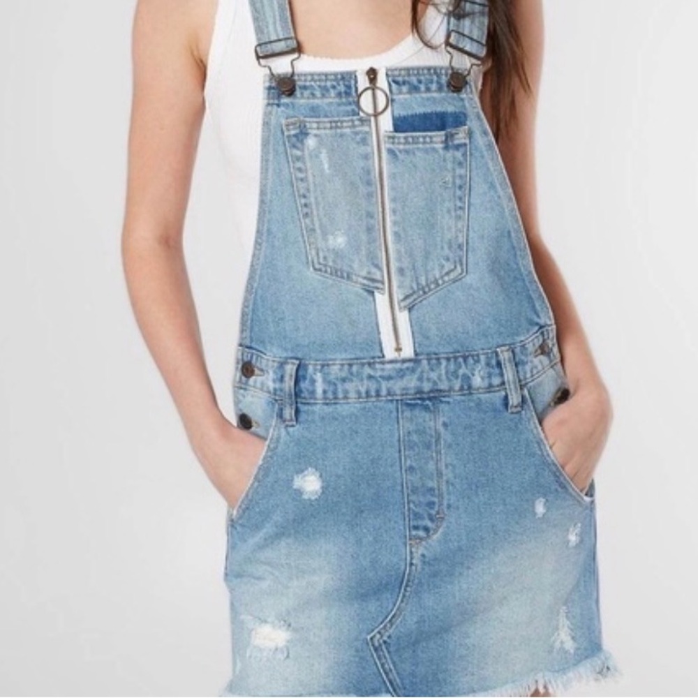 Hidden Denim Dress Overalls Pixie Pinafore Size Medium - Picture 3 of 10